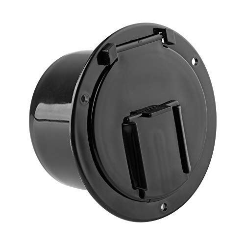 Halotronics RV 4 3/4 inch Round Electrical Cable Hatch for 30 and 50 Amp Cords (Black) - Image 1