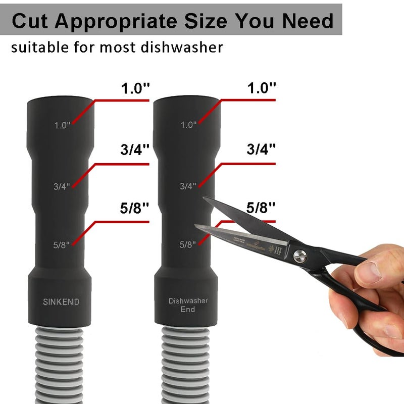 TT FLEX Universal Dishwasher Drain Hose - 6 Ft Discharge Hose - Corrugated And Flexible Dishwasher Hose Drain Replacement With Clamp - Image 3