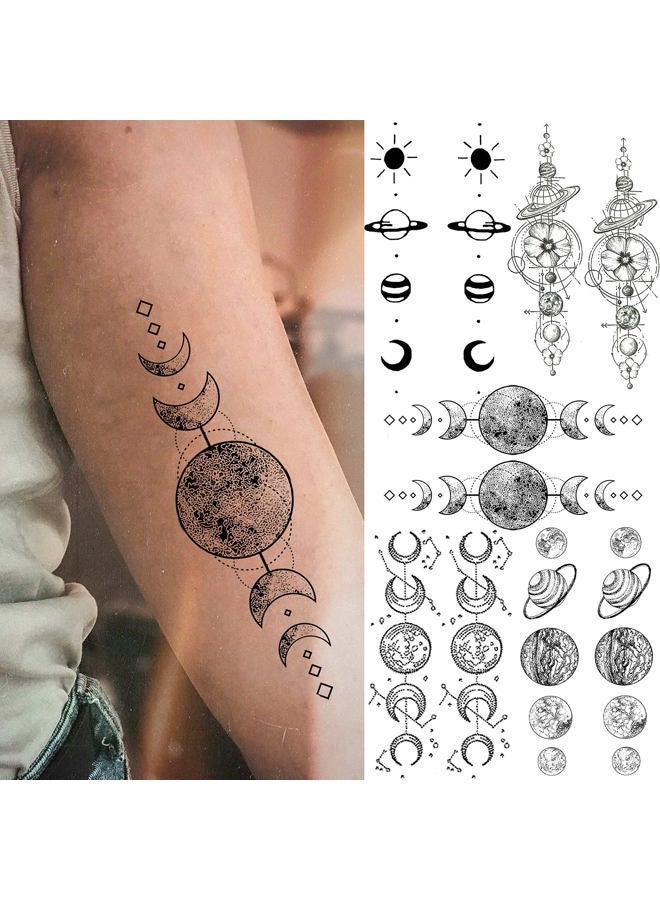 Shegazzi 15 Sheets Realistic Space Planets Chain Temporary Tattoos For Women Men Arm Neck, Butterfly Solar System Moon Sun Star Fake Tattoo Sticker, Small Universe Tatoos Kids Girls Boys Forearm Body  - Image 5