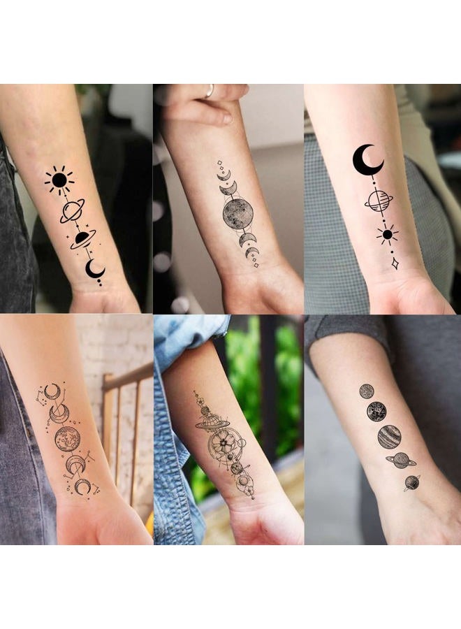 Shegazzi 15 Sheets Realistic Space Planets Chain Temporary Tattoos For Women Men Arm Neck, Butterfly Solar System Moon Sun Star Fake Tattoo Sticker, Small Universe Tatoos Kids Girls Boys Forearm Body  - Image 3