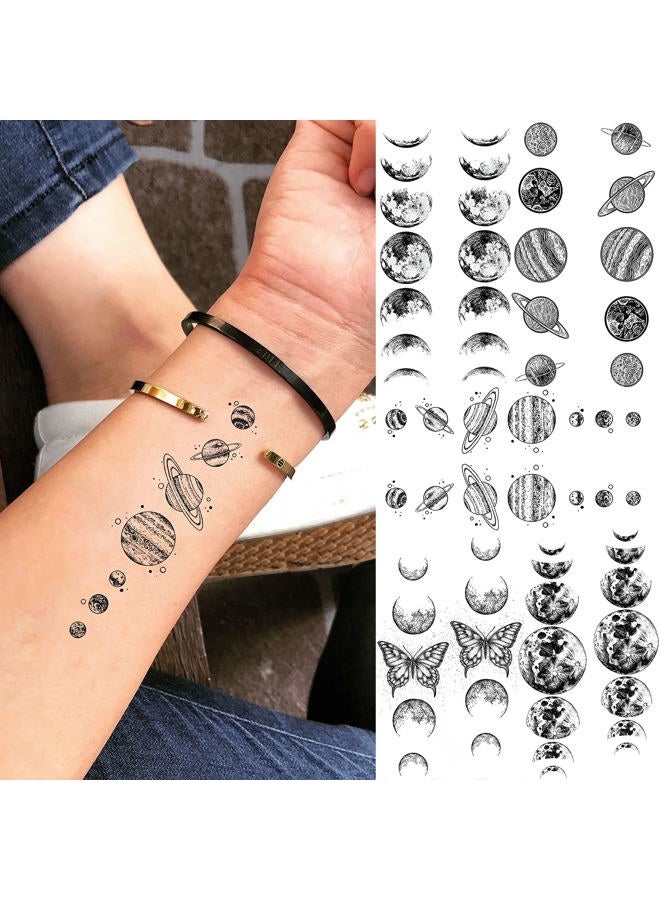 Shegazzi 15 Sheets Realistic Space Planets Chain Temporary Tattoos For Women Men Arm Neck, Butterfly Solar System Moon Sun Star Fake Tattoo Sticker, Small Universe Tatoos Kids Girls Boys Forearm Body  - Image 4