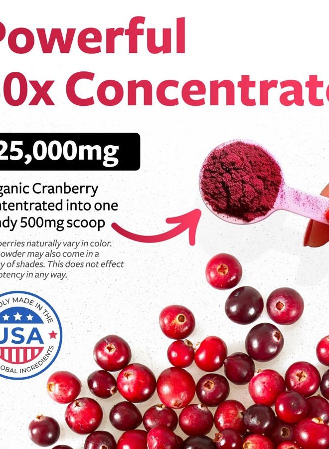 PURE CO USDA Organic Cranberry Concentrate (50:1) Powder - 500mg is Equivalent to 25,000mg of Fresh Cranberries - for Kidney Cleanse & UTI Support Vitamins - Women - Supplement - 100 Servings - No Pills - Image 4