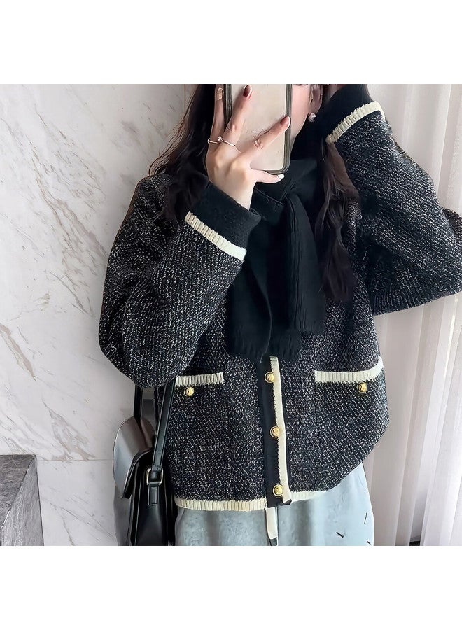 Tonlion 2025 Autumn Winter Women's Minimalist Color-block Edge Design Cardigan - Image 1