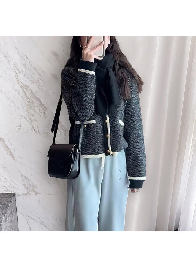 Tonlion 2025 Autumn Winter Women's Minimalist Color-block Edge Design Cardigan - Image 2