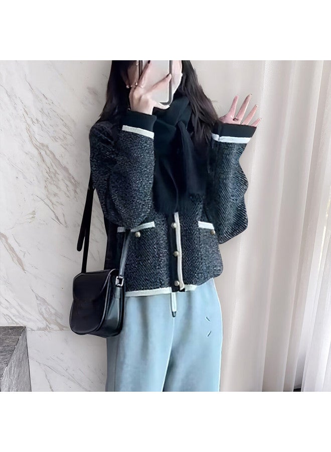 Tonlion 2025 Autumn Winter Women's Minimalist Color-block Edge Design Cardigan - Image 3