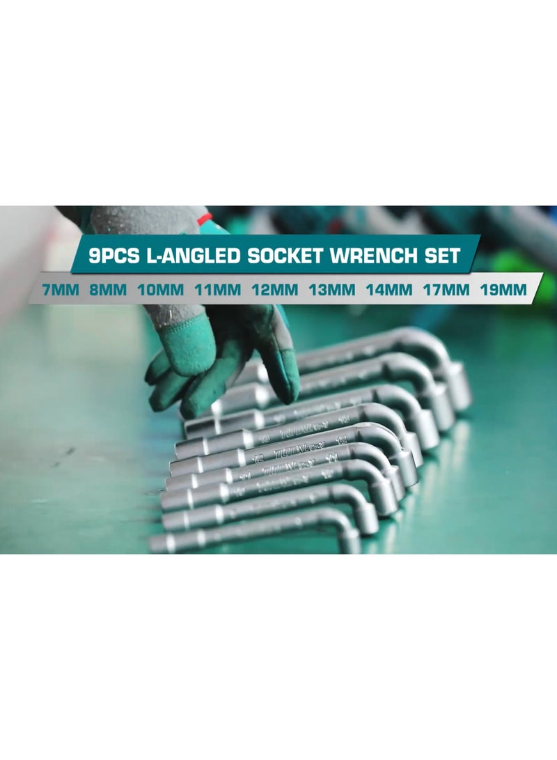 TOTAL 9-Piece L-Angled Socket Wrench Set – CR-V Steel, Drop-Forged, 7–19mm, Heavy-Duty Hand Tools for Auto, Bike & Home Repair-TLASWT0901 - Image 5