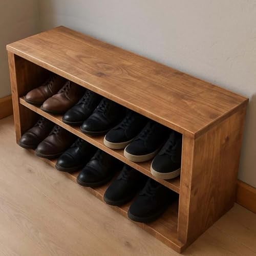 Dantawood Handmade Wooden Shoe Storage Bench – Entryway Shoe Organizer Rack for Mudroom, Hallway, and Small Space Organization- 2 Tier - Image 5