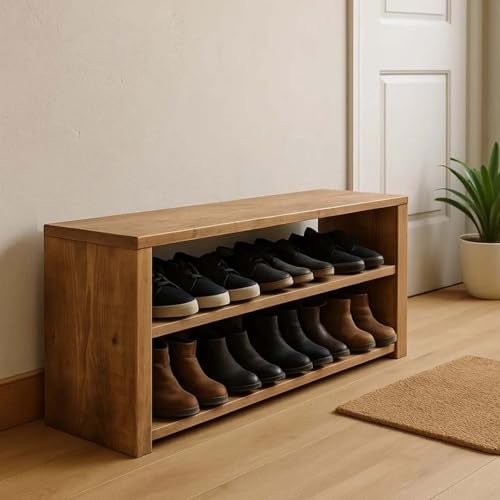 Dantawood Handmade Wooden Shoe Storage Bench – Entryway Shoe Organizer Rack for Mudroom, Hallway, and Small Space Organization- 2 Tier - Image 1