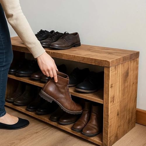 Dantawood Handmade Wooden Shoe Storage Bench – Entryway Shoe Organizer Rack for Mudroom, Hallway, and Small Space Organization- 2 Tier - Image 4