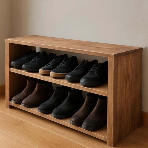 Dantawood Handmade Wooden Shoe Storage Bench – Entryway Shoe Organizer Rack for Mudroom, Hallway, and Small Space Organization- 2 Tier - Image 2