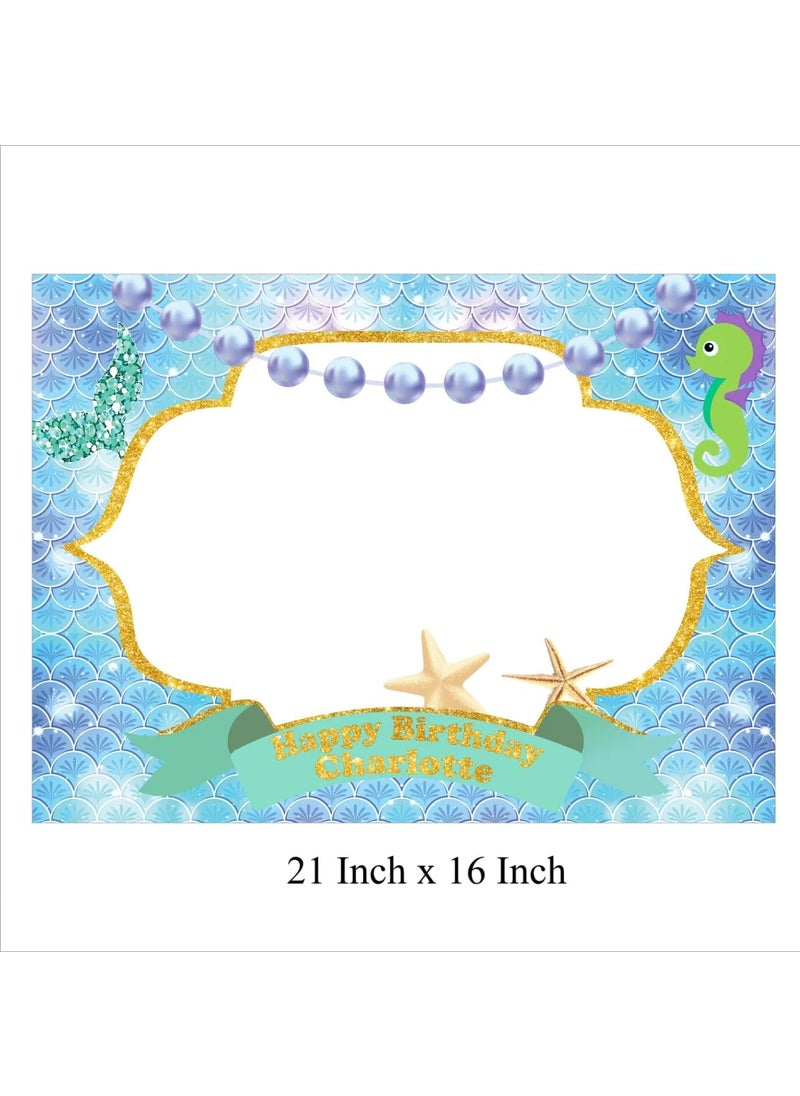 Theme My Party - Theme My Party Persoanlised Mermaid Photobooth Frame For Girls Birthday Theme Party Props - 21 Inch x 16 Inch - Image 1
