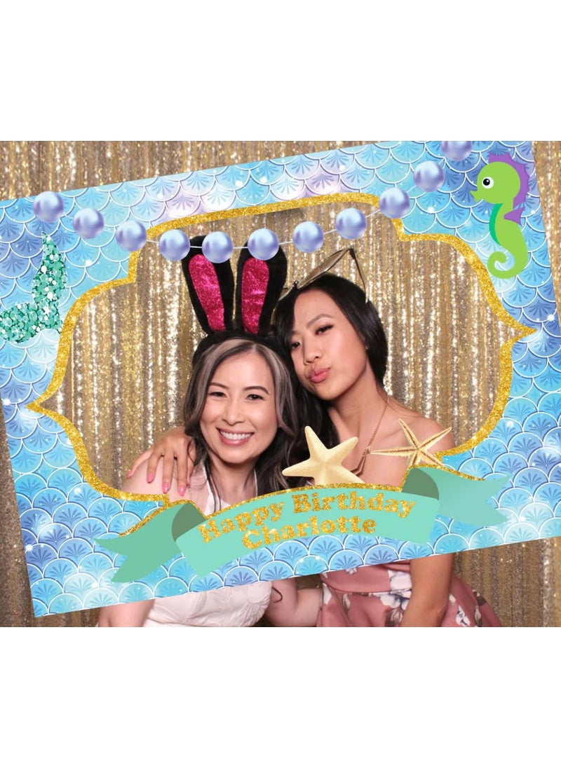 Theme My Party - Theme My Party Persoanlised Mermaid Photobooth Frame For Girls Birthday Theme Party Props - 21 Inch x 16 Inch - Image 1