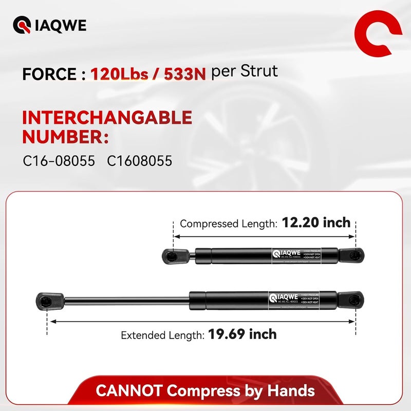 IAQWE C16-08055 20 Inch 120Lbs Gas Shock Struts - Heavy-Duty Lift Support for Truck Bed, RV, and More (2pcs) - Image 2