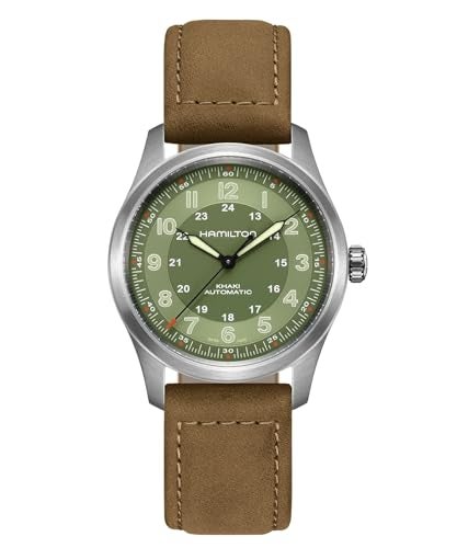 Hamilton Watch Khaki Field Titanium Auto | Swiss Made | 38mm Titanium Case | Green Dial Analog Watch | Brown Leather Strap (Model: H70205860) - Image 5