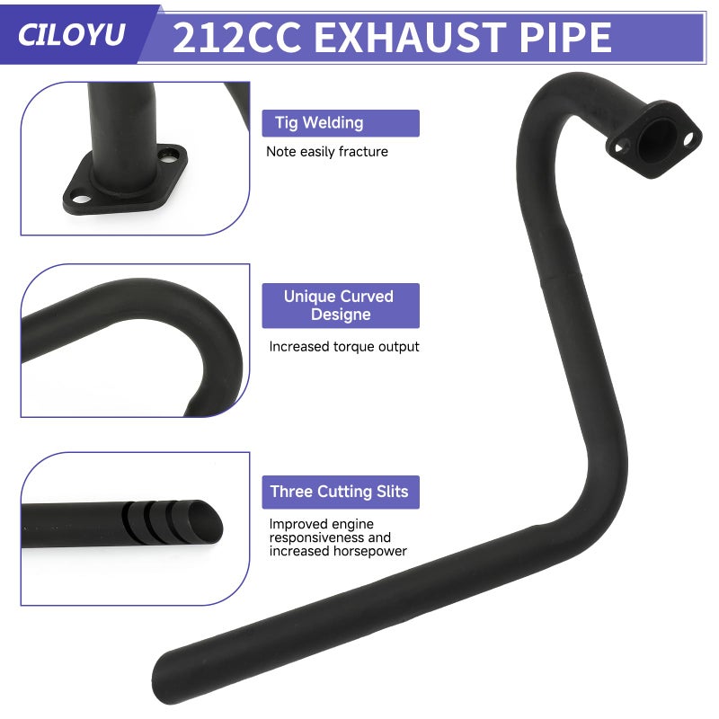 CILOYU 212cc Exhaust Mini Bike Left Long Pipe Compatible with Coleman CT200U CT200U-EX B200R BT200X Baja MB200 Axis Monster Mega Moto 200cc GX160 GX200 Predator 196cc Go Kart Minibike Header Parts - Image 2