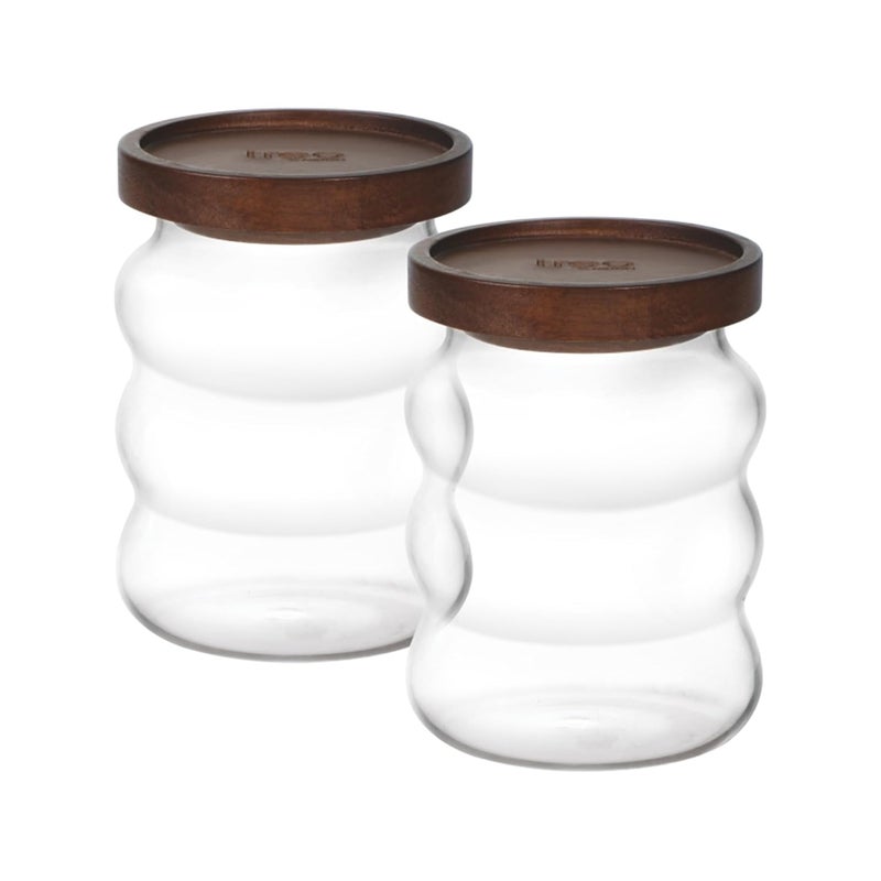Treo by Milton Belly Storage Jar With Wooden lid Set of 2, 500 ml Each, Transparent | Storage Jar | Refrigerator Safe | Air Tight | Dishwasher and Microwave Safe | Light Weight - Image 2