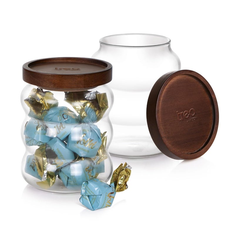 Treo by Milton Belly Storage Jar With Wooden lid Set of 2, 500 ml Each, Transparent | Storage Jar | Refrigerator Safe | Air Tight | Dishwasher and Microwave Safe | Light Weight - Image 1