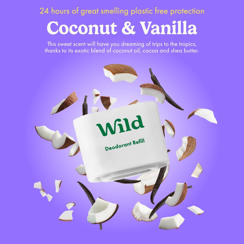Wild Aluminum Free Refillable Deodorant Variety Pack for Men & Women - 98% Natural Ingredients - Includes Fresh Cotton & Sea Salt, Cherry Blossom, Coconut & Vanilla Scents - Long Lasting Protection - Image 4