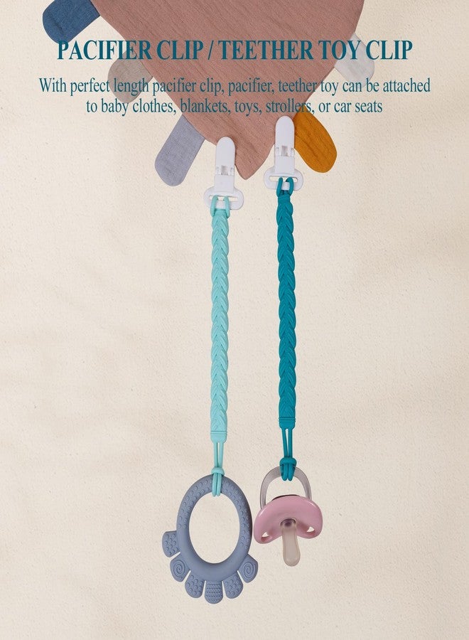 AmazingM Silicone Teething Pacifier Clip Holder,Pack of 4 Flexible Paci Leash,Binky Clips for 0-6 6-12 Moths Baby Boys and Girls,Newborn Essential,Woven Shape (Green) - Image 4