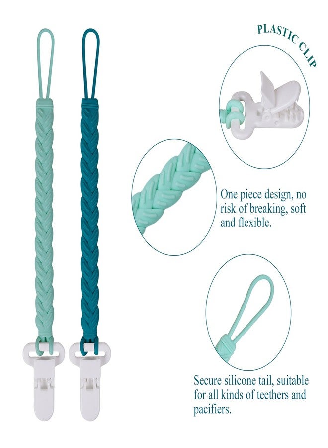 AmazingM Silicone Teething Pacifier Clip Holder,Pack of 4 Flexible Paci Leash,Binky Clips for 0-6 6-12 Moths Baby Boys and Girls,Newborn Essential,Woven Shape (Green) - Image 2