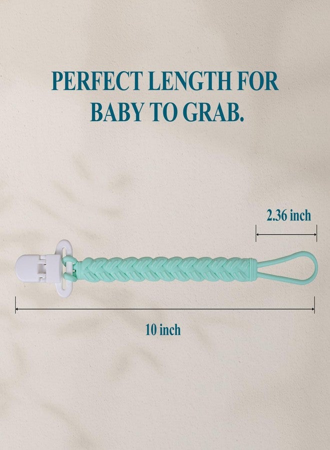 AmazingM Silicone Teething Pacifier Clip Holder,Pack of 4 Flexible Paci Leash,Binky Clips for 0-6 6-12 Moths Baby Boys and Girls,Newborn Essential,Woven Shape (Green) - Image 3