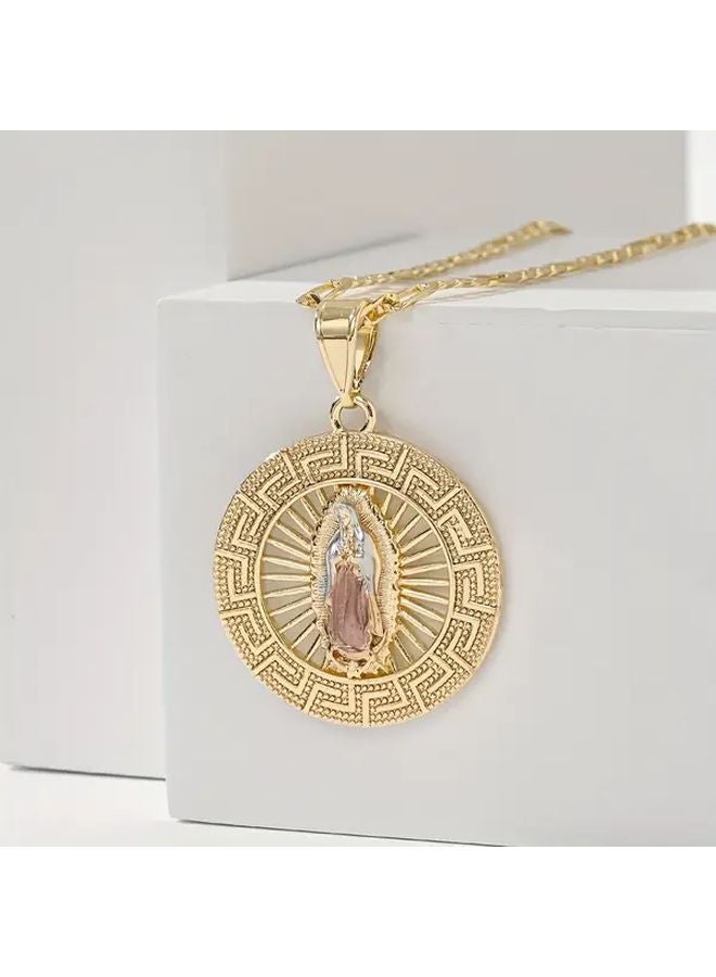 Golden Yellow 14K Gold Plated Copper Elegant Necklace 23 62 Inch Round Design Intricate Patterns Perfect Gift - Image 5