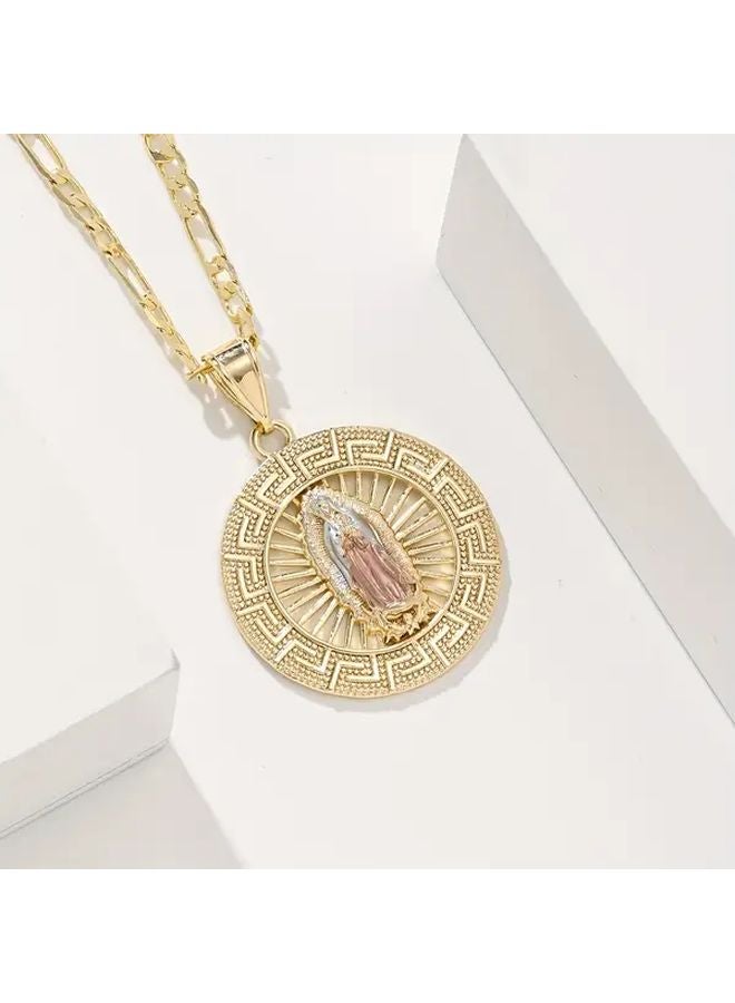 Golden Yellow 14K Gold Plated Copper Elegant Necklace 23 62 Inch Round Design Intricate Patterns Perfect Gift - Image 1