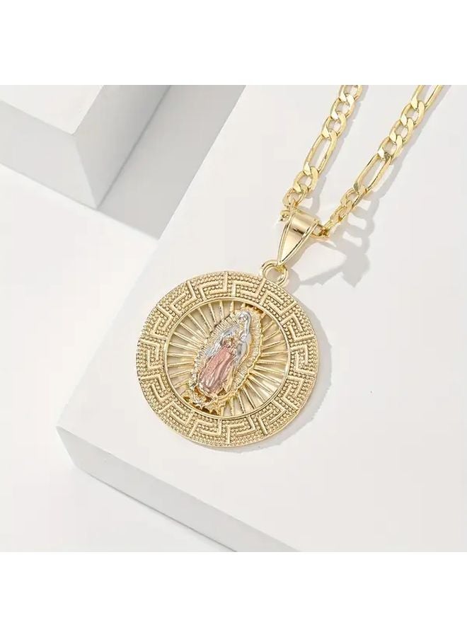 Golden Yellow 14K Gold Plated Copper Elegant Necklace 23 62 Inch Round Design Intricate Patterns Perfect Gift - Image 3