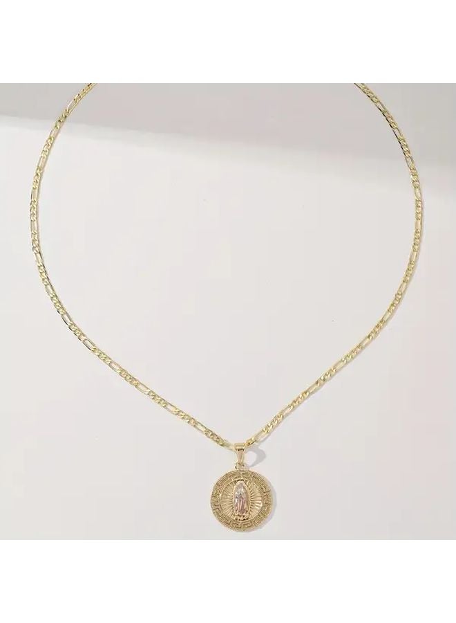Golden Yellow 14K Gold Plated Copper Elegant Necklace 23 62 Inch Round Design Intricate Patterns Perfect Gift - Image 2