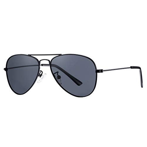 COASION Classic Polarized Small Aviator Sunglasses for Kids Baby Girls Boys Age 2-10 50MM (Black Frame/Grey Lens) - Image 1