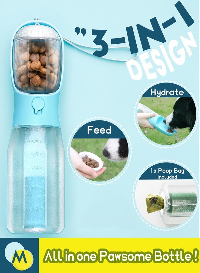 MoonyMars Portable Dog Water Bottle, 3-in-1 Dog Travel Water Bowl with Food Container & Poop Bag Holder, Pet Water Dispenser Summer Outdoor Walking Hiking Accessories for Large Dog - Blue, 19oz - Image 2