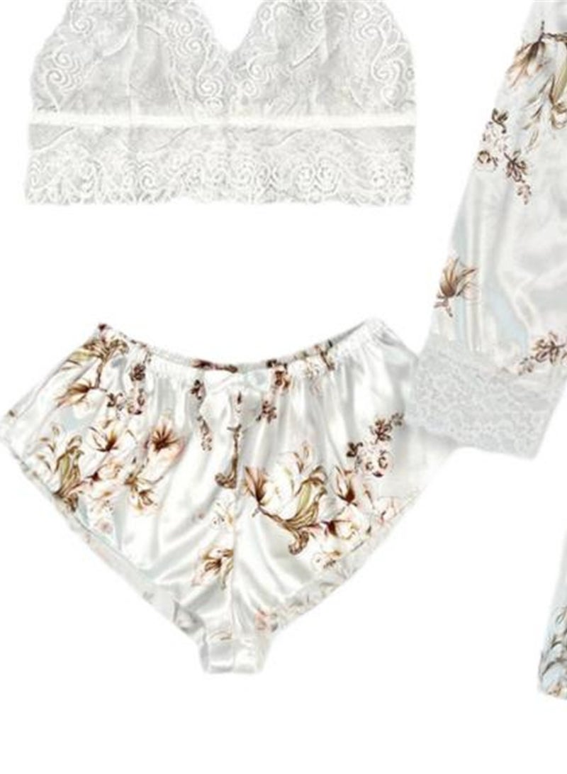 3pcs women's pajamas lace cardigan pajamas set - Image 2