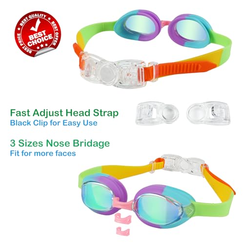 RUIGAO Swimming Goggles Kids 6-14, Anti Fog/Mirrored/UV Protection Pink/Rainbow Swim goggles with Case for Kids/Yoouth/Adult - Image 4