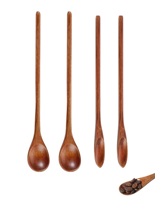 Generic 4-Piece Wooden Coffee Spoons, Wooden Mixing Spoon 20cm Long Handle, Wooden Teaspoon for Kitchen Stirring  - Image 1