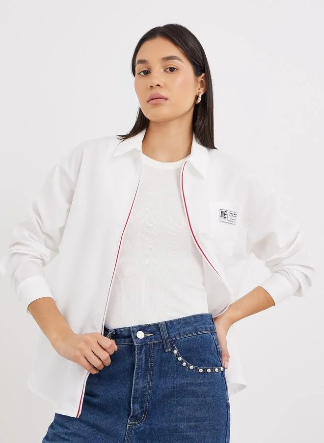 ستايلي Styli Contrast Zipper Oversized Long Sleeve Shirt