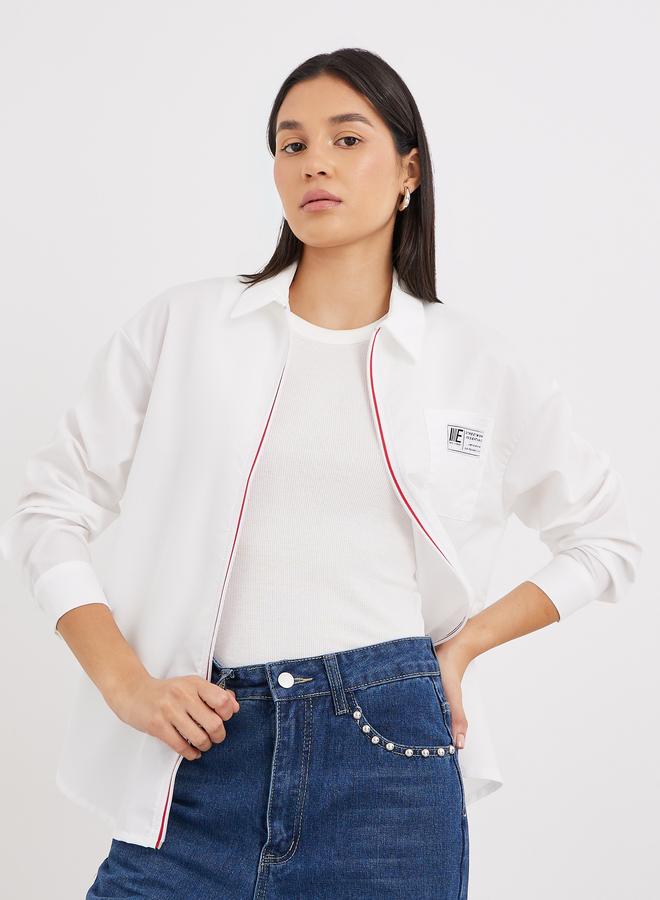 Styli Contrast Zipper Oversized Long Sleeve Shirt - Image 1