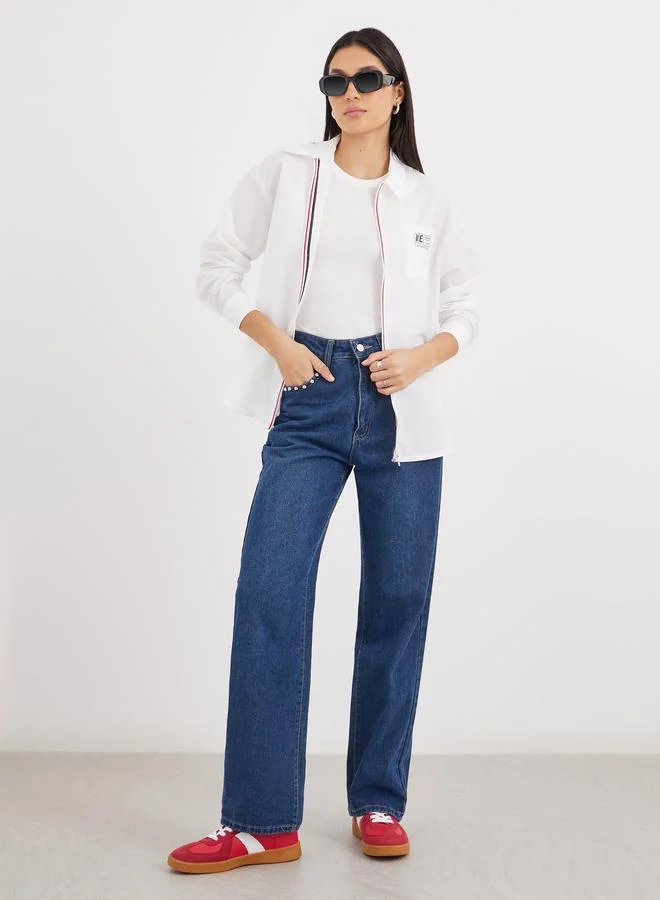 Styli Styli Contrast Zipper Oversized Long Sleeve Shirt