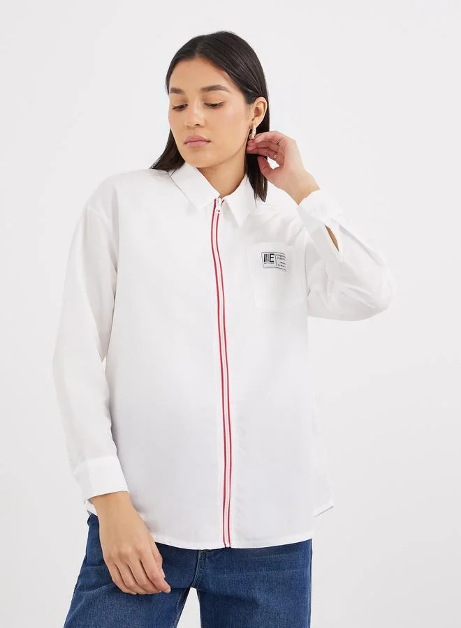 ستايلي Styli Contrast Zipper Oversized Long Sleeve Shirt