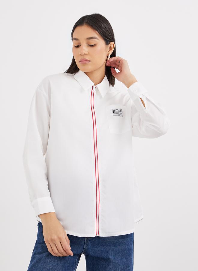 Styli Contrast Zipper Oversized Long Sleeve Shirt - Image 2