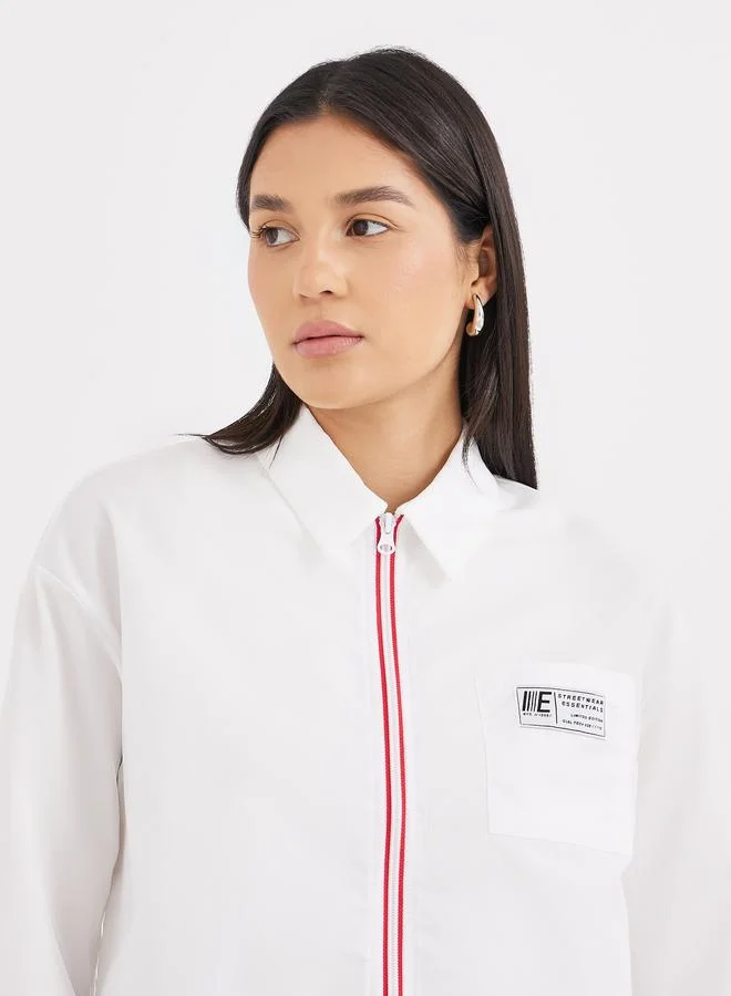 Styli Styli Contrast Zipper Oversized Long Sleeve Shirt
