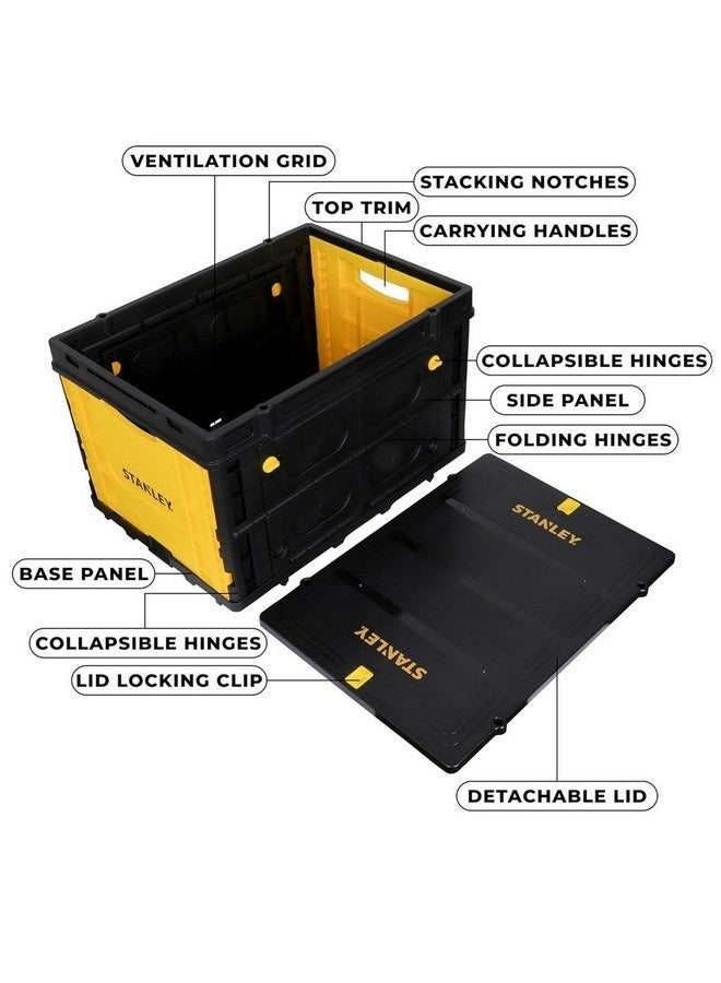 Stanley Heavy Duty Multipurpose Utility Plastic Folding Basket with Lid Black and Yellow 33 x 33 x 56.9 cm SXWT-FB533L PDQ - Image 4
