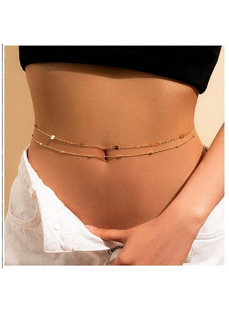 غنافوتو سلسلة ذهبية للبطن، سلاسل خصر مزينة بالخرز والترتر للبيكيني، مجوهرات سلسلة للجسم للنساء والفتيات لحفلات الليل والرقص على الشاطئ - Image 3