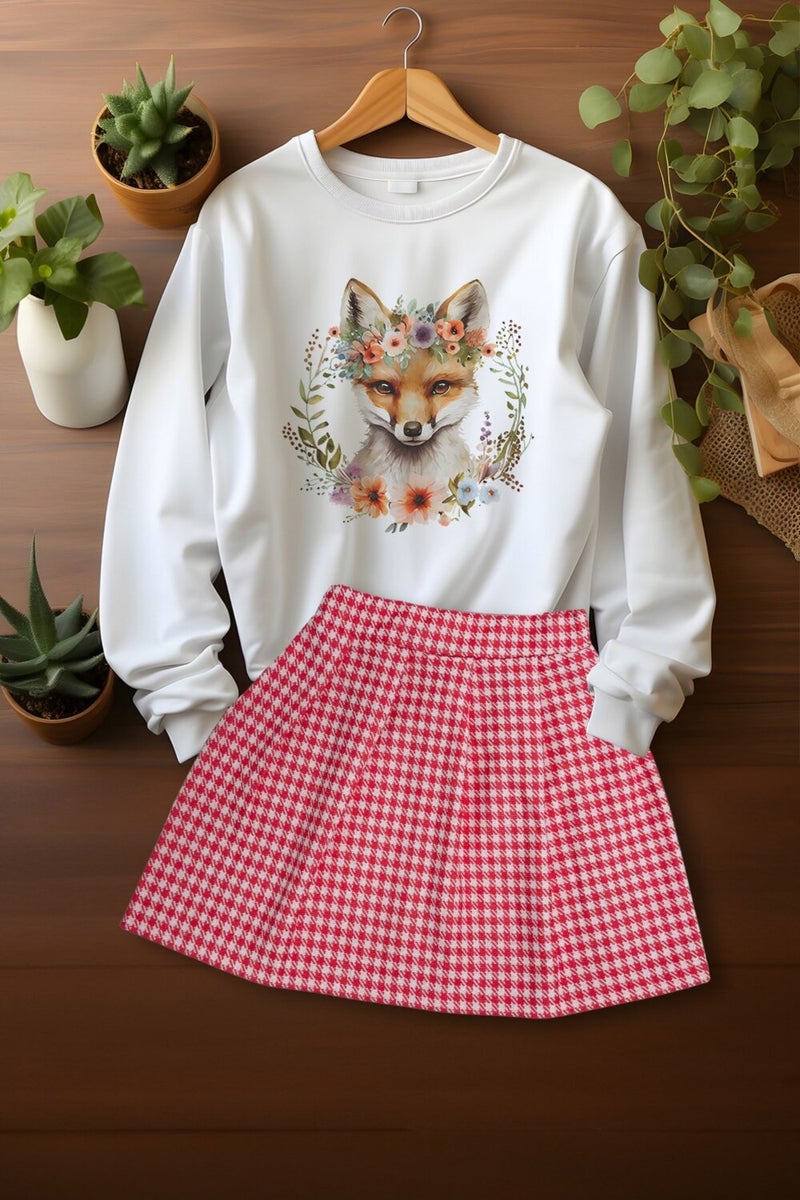 Ada Bebek Çocuk Ada Baby Kids Style Plaid Skirted Cute Patterned Sweat Skirt Set 
