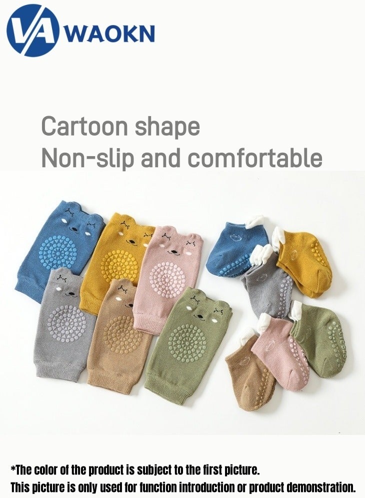 WAOKN 3 Pairs of Baby Knee Pads + 3 Pairs of Non-Slip Cotton Socks for Baby Children Animal Design Baby Crawling  Crawling Knee Pads Baby Crawling Aid  multicoloured - Image 3