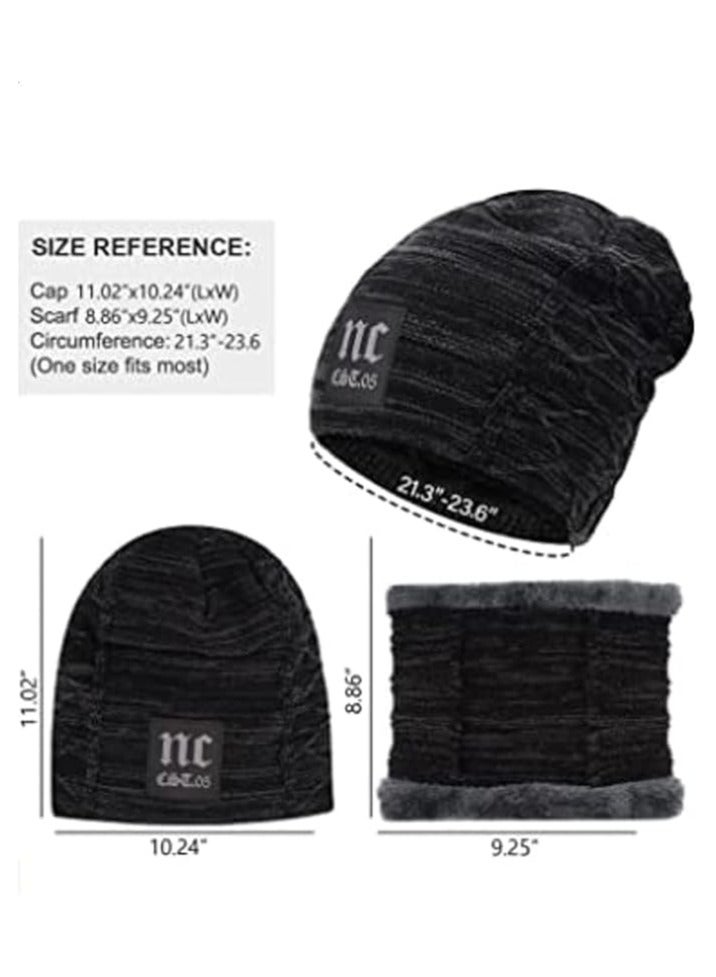 Men's and Women's Winter Knit Hat Beanie Long Scarf Touch Screen Glove Set Hat Neck Warm Glove Set with Fleece Lining black, One Size - Image 4