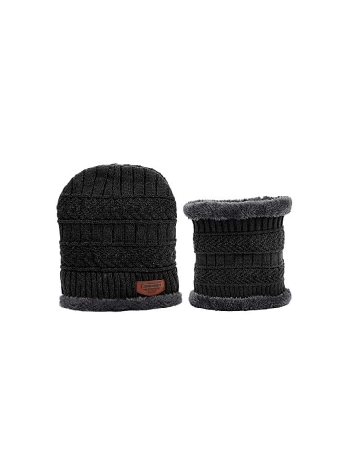 Men's and Women's Winter Knit Hat Beanie Long Scarf Touch Screen Glove Set Hat Neck Warm Glove Set with Fleece Lining black, One Size - Image 3
