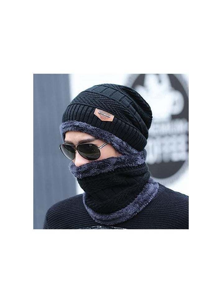 Men's and Women's Winter Knit Hat Beanie Long Scarf Touch Screen Glove Set Hat Neck Warm Glove Set with Fleece Lining black, One Size - Image 2