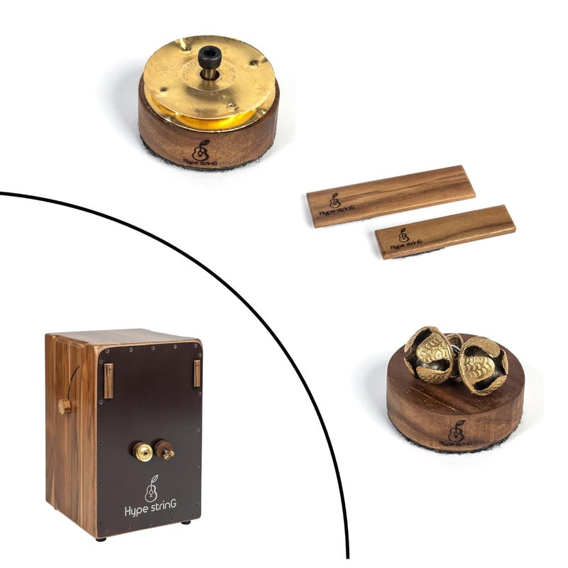 Hype String Cajon Attachments Set of 3 –Teak Wood Percussion Accessories (Jingle, Ghungroo, Claps) - Image 1