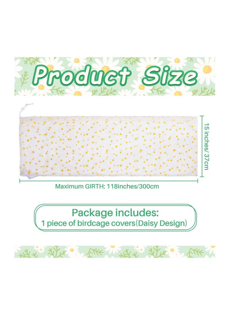 Generic X-Large Bird Cage Cover Bird Cage Seed Catcher Bird Cage Liner Net Bird Cage Skirt Guard Birdcage ,adjustable Nylon Mesh Net for Parrot Parakeet Macaw Round Square Cage Daisy Design (White) - Image 2