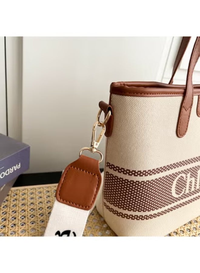 Chloe Chloé Canvas - Leather Tote：Logo Stripe, Subtle Sophistication  29cm*21cm*11cm - Image 4